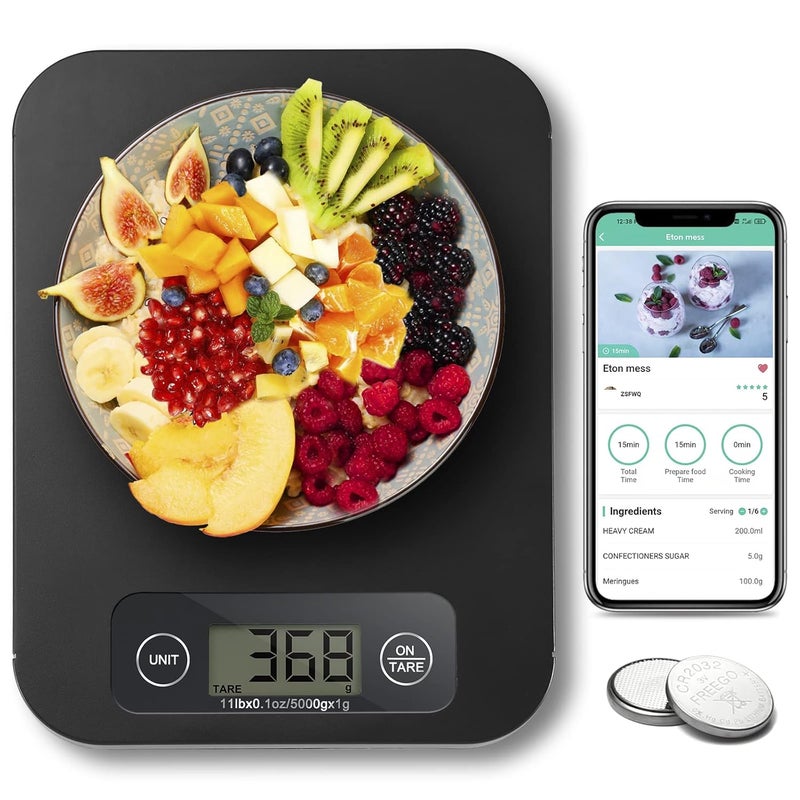 URAMAZ Food Scale with Nutritional Calculator, Digital Food Scales for Kitchen Scale Grams and Ounces, Smart Food Weight Scale for Weight Loss, 20 Nutrients Tracking, Diet, Calories, Meal Prep, 11lb - Image 1